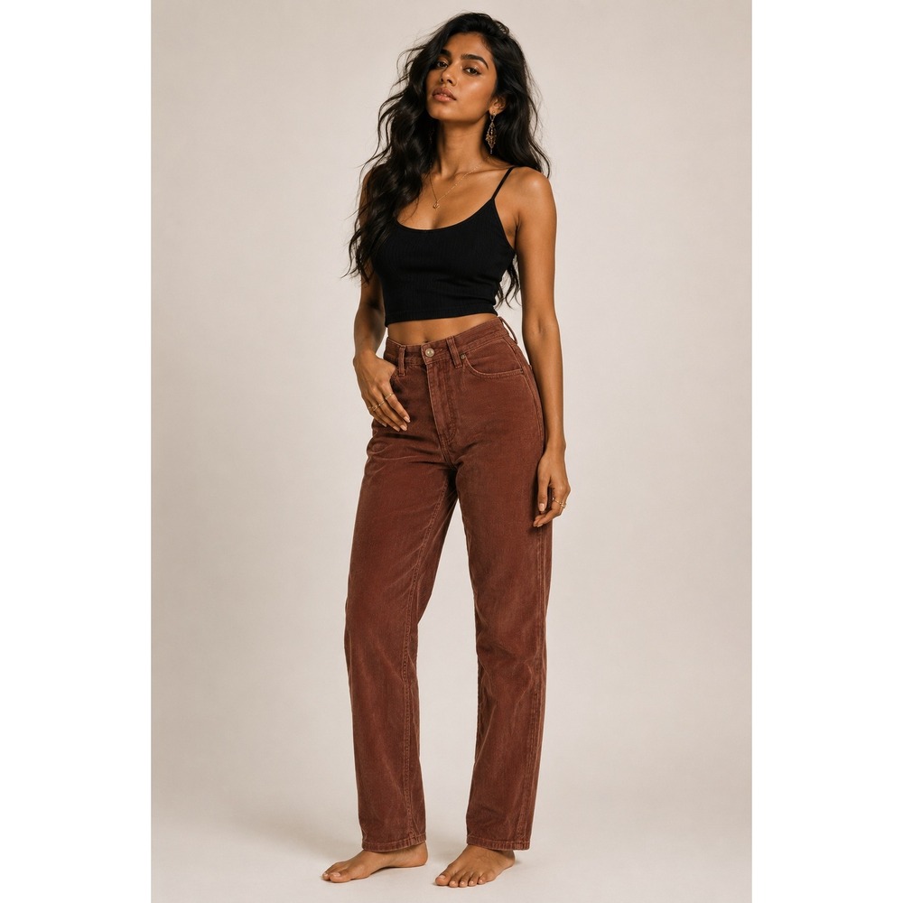 Manisha 80s 90s Vintage Brown Corduroy High Waist Straight Leg Pants 11 28x31